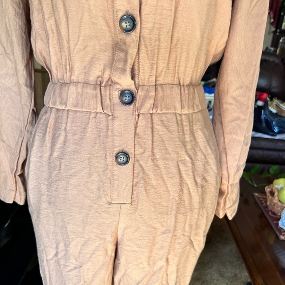 ASOS Design textured button front jumper in camel jumpsuit. - Picture 9 of 16